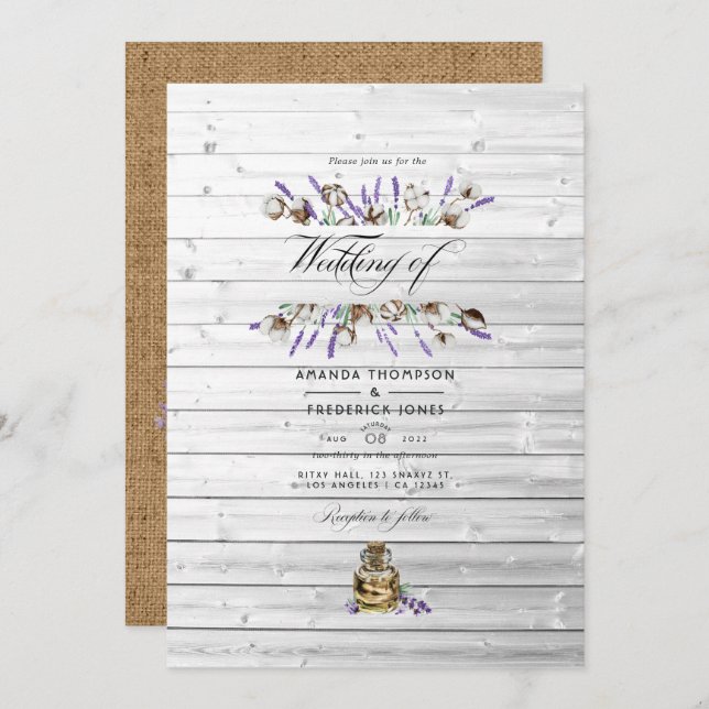 Rustic Cotton Lavender Country Barn Wedding Photo  Invitation (Front/Back)