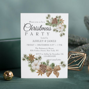 Rustic Cotton Pine Star Anise Christmas Party Invitation