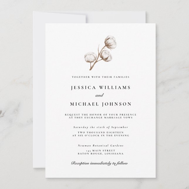 Rustic Cotton Wedding Invitation (Front)
