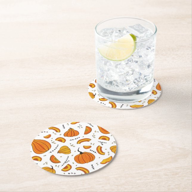 Rustic Country Autumn Fall Pumpkin Round Paper Coaster (Insitu)