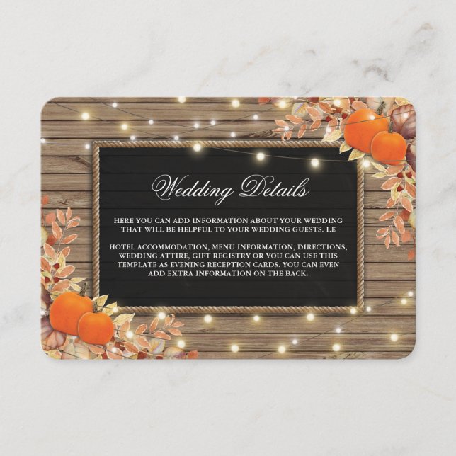 Rustic Country Autumn Fall Wedding Details Enclosure Card (Front)