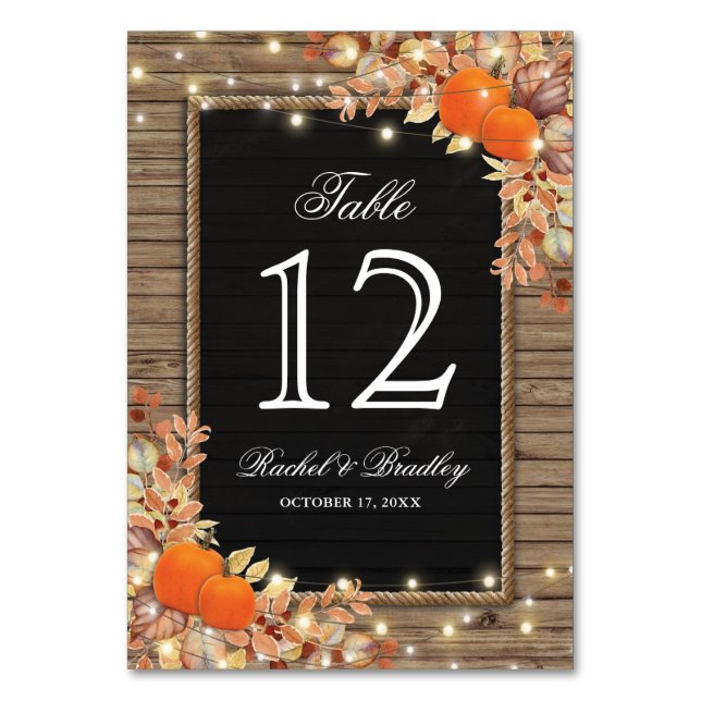 Rustic Country Autumn Fall Wedding Table Numbers (Front)