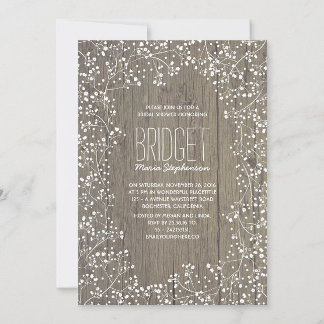 Rustic Country Baby's Breath Bridal Shower Invitation (Front)