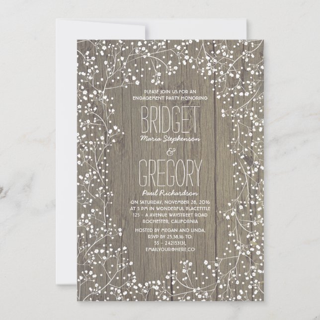 Rustic Country Baby's Breath Engagement Party Invitation (Front)