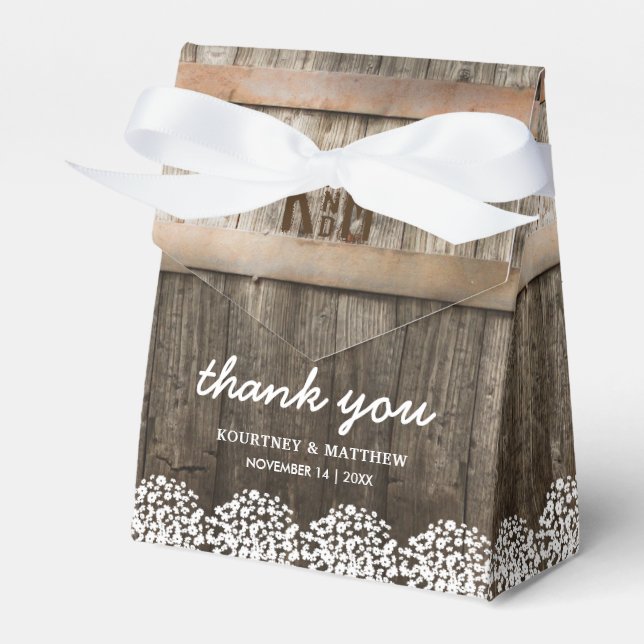 Rustic Country Baby's Breath Floral Wedding Favour Box (Front Side)