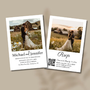 Rustic Country Barn 2 Photo QR Code RSVP Wedding Invitation