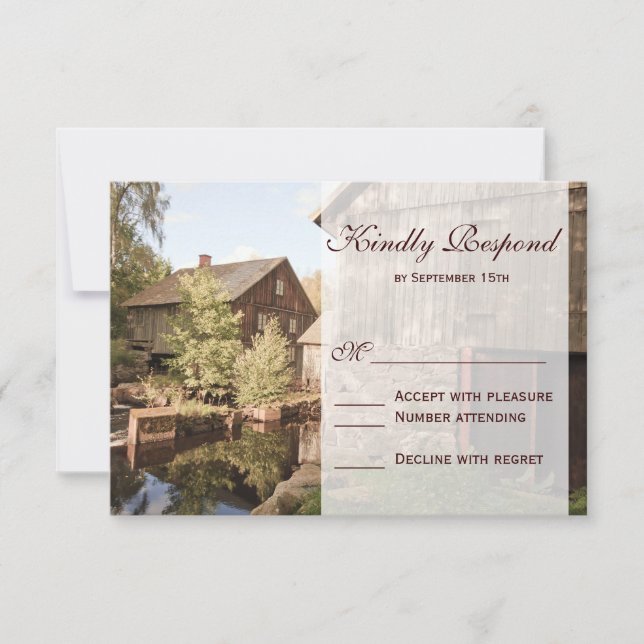 Rustic Country Barn Cabin Wedding RSVP Cards (Front)