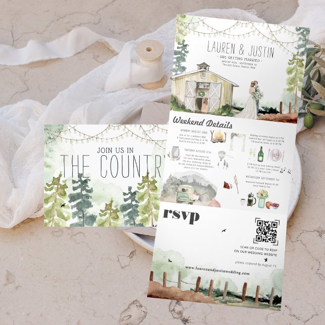  Rustic Country Barn Forest Wedding Tri-Fold Invitation (Creator Uploaded)
