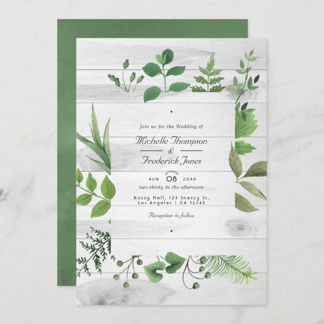 Rustic Country Barn Greenery Wedding Photo Invitat Invitation (Front/Back)