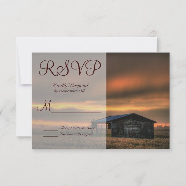 Rustic Country Barn Love Wedding RSVP Cards (Front)