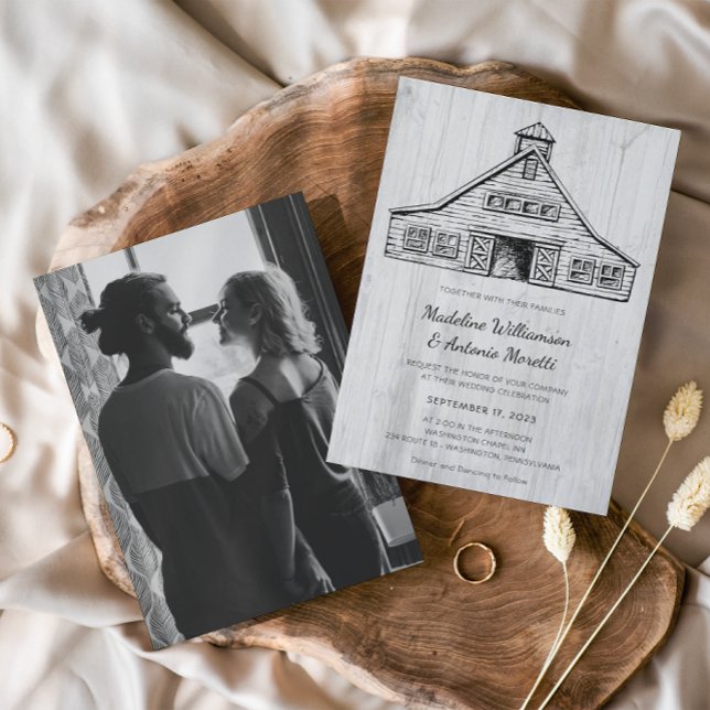 Rustic Country Barn Simple Wood Wedding Invitation (Creator Uploaded)