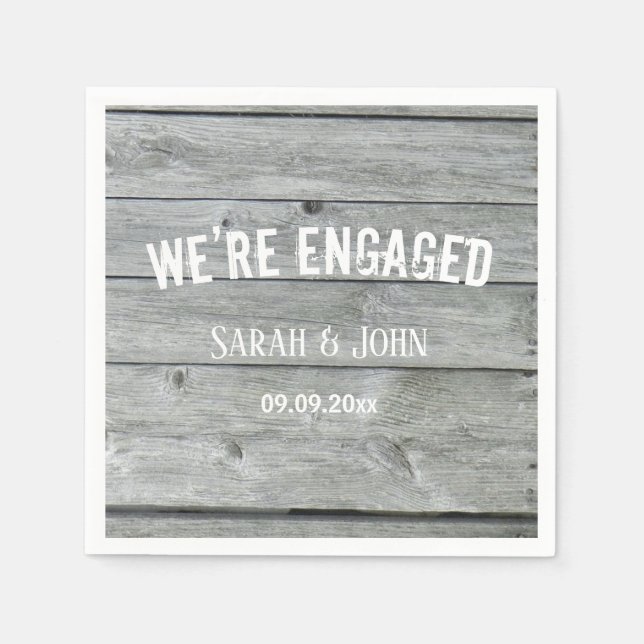 Rustic Country Barn We’re Engaged Grey Party Napkin (Front)