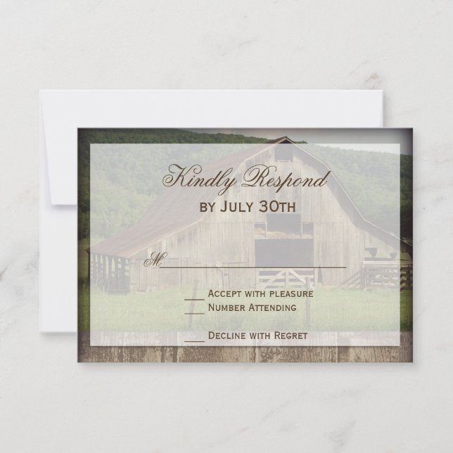 Rustic Country Barn Wedding RSVP Cards (Front)