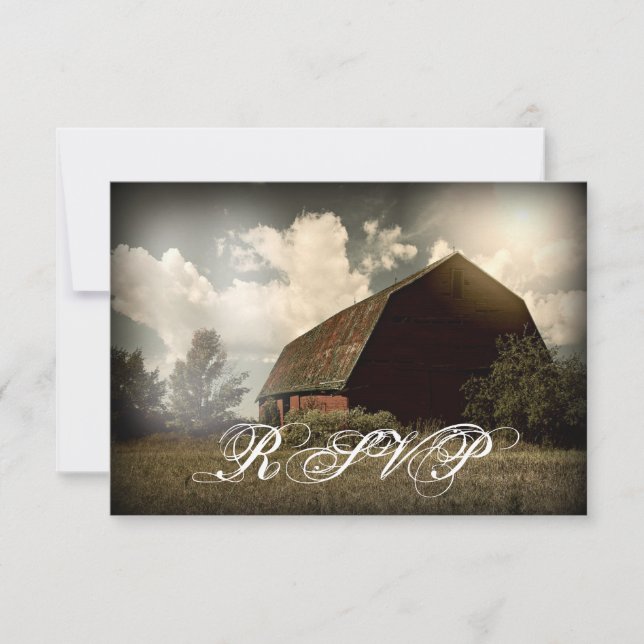 Rustic Country Barn Wedding RSVP Cards (Front)