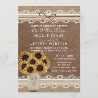 Rustic Country Barn Wedding Sunflower Mason Card
