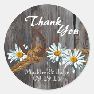 Rustic Country Barn Wood and Daisies Classic Round Sticker