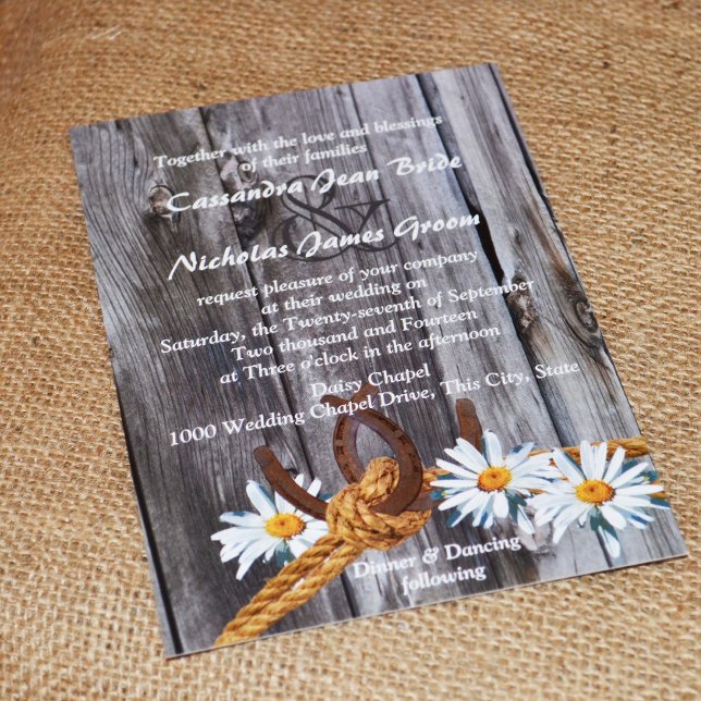 Rustic Country Barn Wood and Daisies Invitation (Creator Uploaded)
