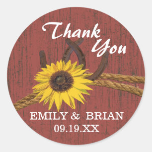 Rustic Country Barn Wood and Sunflowers Classic Round Sticker
