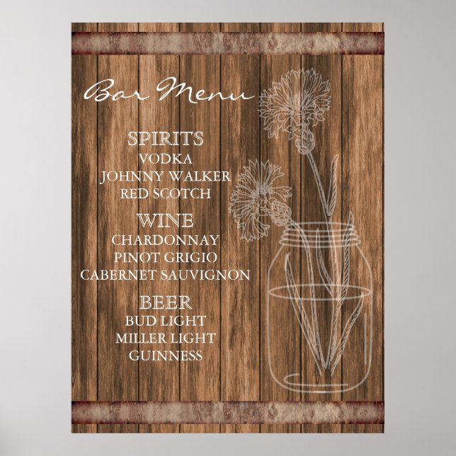 Rustic Country Barn Wood Bar Menu  Poster (Front)