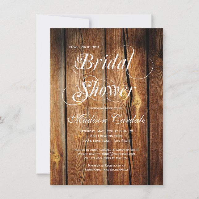 Rustic Country Barn Wood Bridal Shower Invitations (Front)