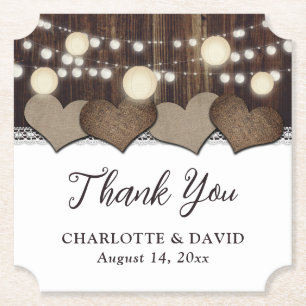 Rustic Country Barn Wood Burlap Lace Lantern Paper Coaster