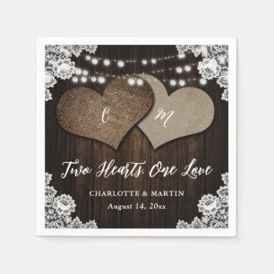 Rustic Country Barn Wood Burlap Lace Wedding Napkin