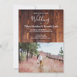 Rustic country barn wood elegant photo wedding invitation
