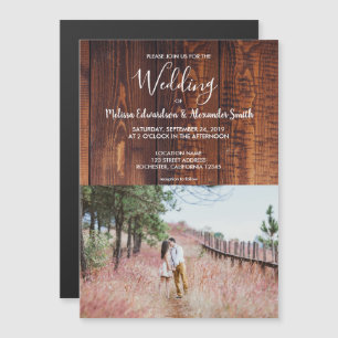 Rustic country barn wood elegant photo wedding magnetic invitation