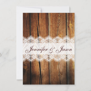 Rustic Country Barn Wood Lace Wedding Invitations
