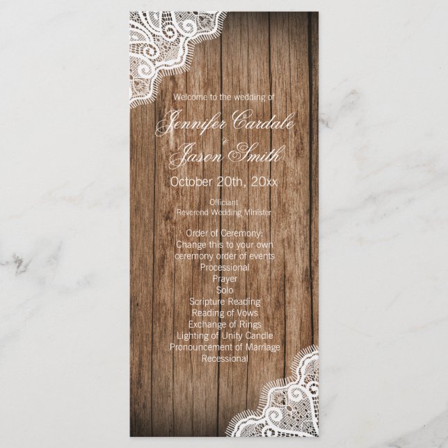 Rustic Country Barn Wood Lace Wedding Programs Programme (Front)