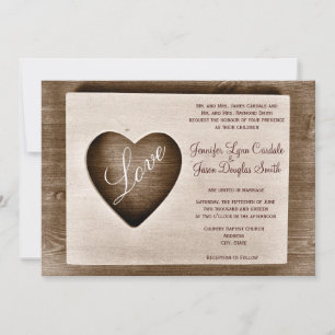 Rustic Country Barn Wood Love Heart Wedding Invite
