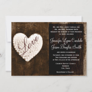 Rustic Country Barn Wood Love Heart Wedding Invite