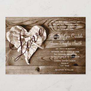 Rustic Country Barn Wood Love Heart Wedding Invite