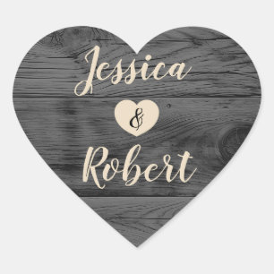 Rustic Country Barn Wood Monogram Wedding Heart Sticker