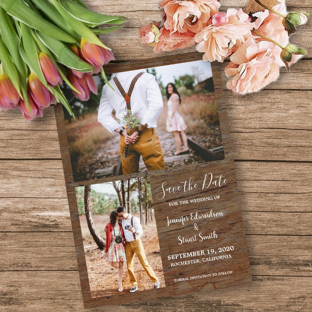 Rustic country barn wood photo collage wedding invitation (Rustic barn wood photo collage rustic wedding invitation.)