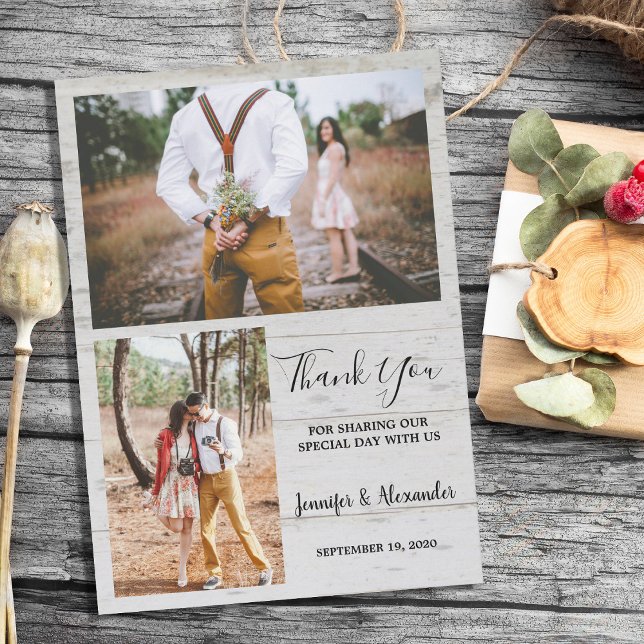 Rustic country barn wood photo Thank You wedding Invitation (Rustic country barn wood photo Thank You wedding card. You can add your own photos to personalize.)
