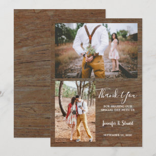 Rustic country barn wood photo Thank You wedding Invitation