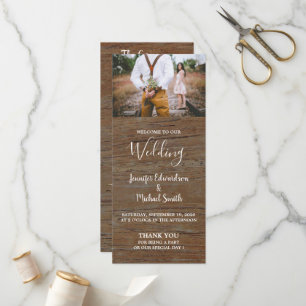 Rustic country barn wood photo wedding program programme