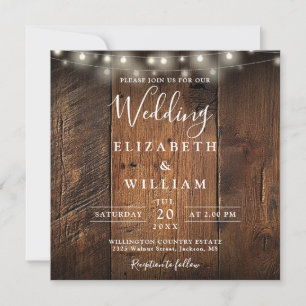 Rustic Country Barn Wood String Lights Wedding Invitation