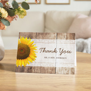 Rustic Country Barn Wood Sunflower Lace Thank You