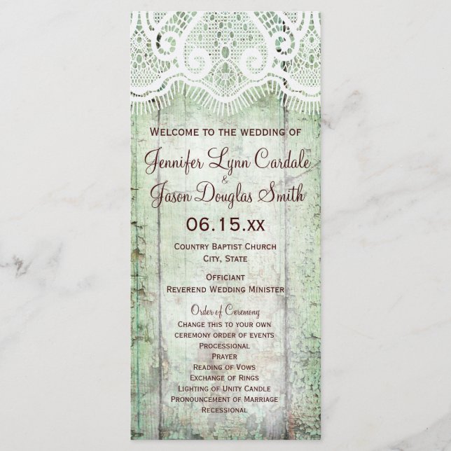 Rustic Country Barn Wood Vertical Wedding Programs Programme (Front)