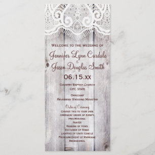Rustic Country Barn Wood Vertical Wedding Programs Programme