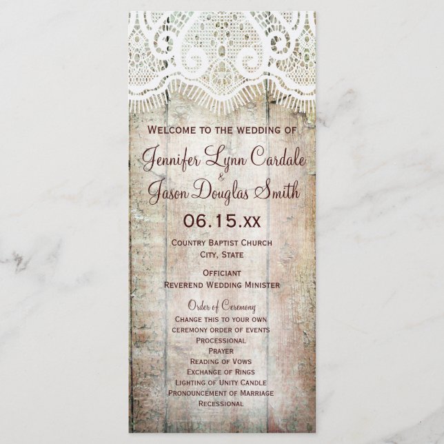 Rustic Country Barn Wood Vertical Wedding Programs Programme (Front)