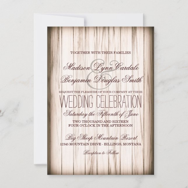 Rustic Country Barn Wood Wedding Invitations (Front)
