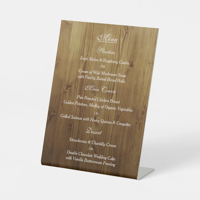 Rustic Country Barn Wood Wedding Menu Pedestal Sign (Front)