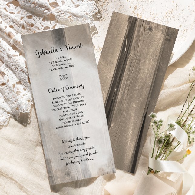 Rustic Country Barn Wood Wedding Program Programme (Give your guests your order of ceremony with this Rustic Barn Wood Wedding Program.)