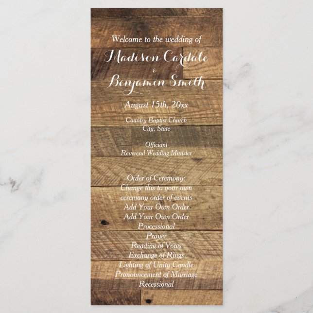 Rustic Country Barn Wood Wedding Program Template (Front)