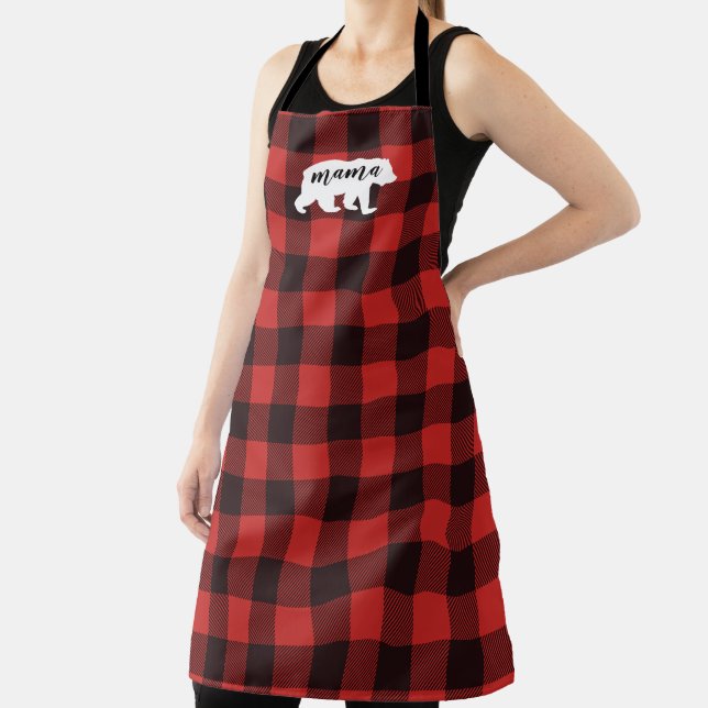 Rustic Country Bear Mama Red & Black Plaid Apron (Insitu)