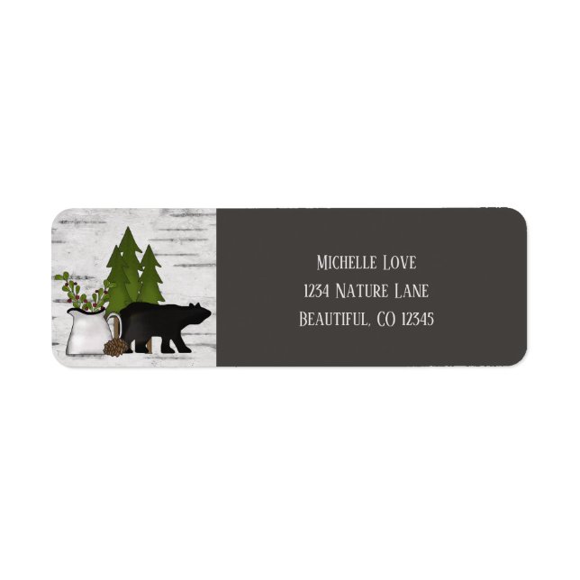 Rustic Country Bear on Birch Bark Address (Front)