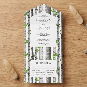Rustic Country Birch Trees Wedding All In One Invitation